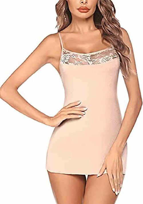 ZXS STYLE Women Floral Satin Satin Babydoll Lingerie with Lacy Cups and Stylised Back Above Knee Night Dress