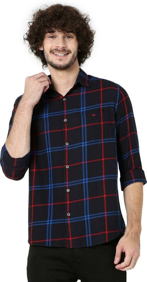 Mufti Black & Red Lightweight Check Slim Fit Casual Shirt