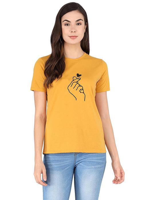 Timyka Women Mustard Yellow Cotton T-Shirt S