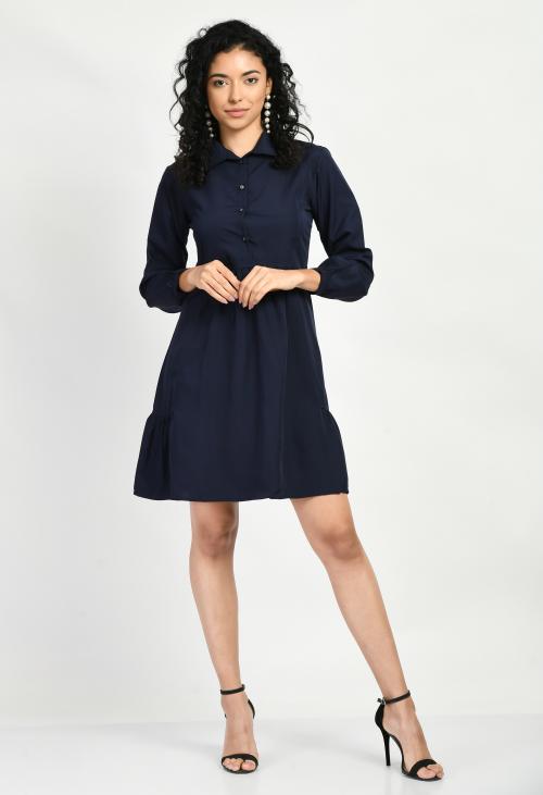 Elanmate Women Fit and Flare Navy Blue Color Dress
