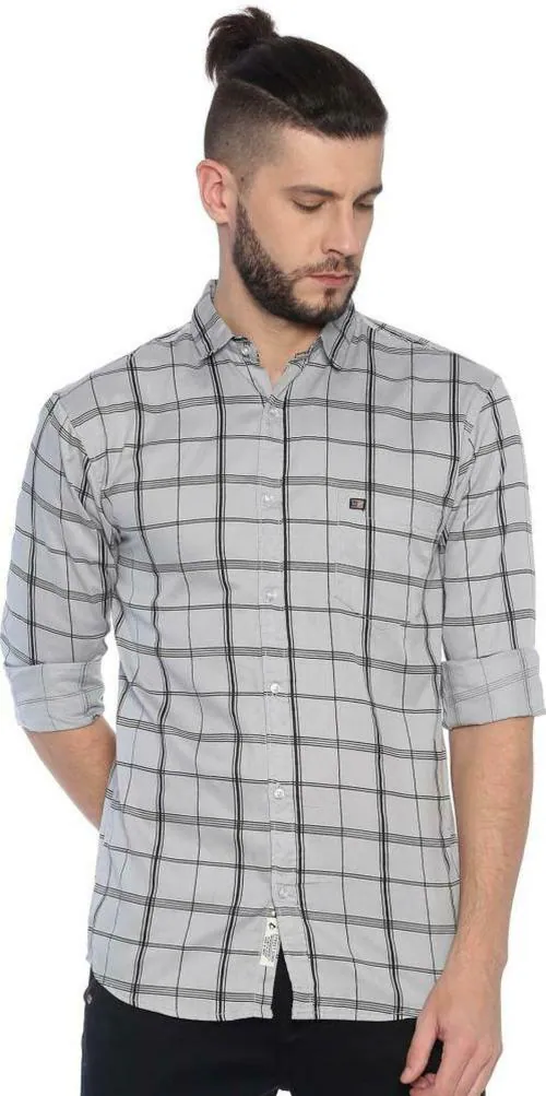 Buy STREET JUMP Men Black and Grey Checkered Cotton Blend Shirt - XL ...