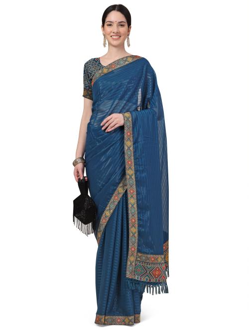Rekha Maniyar Art Silk Navy Blue Color Solid Saree for Women