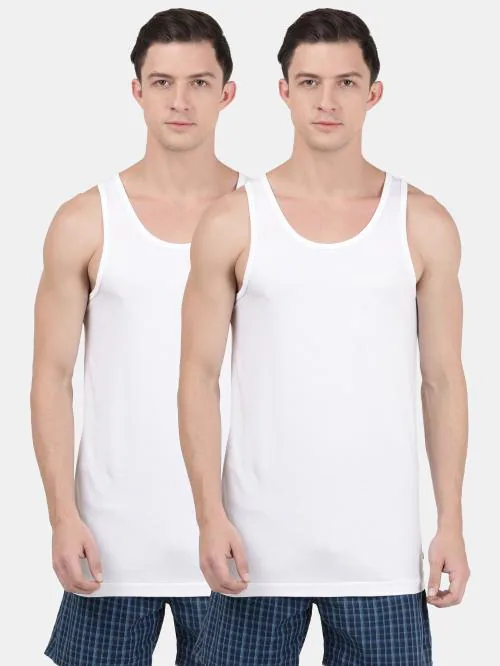 Jockey 8820 Men's White Solid Pack of 2 Cotton Sleeveless Vest