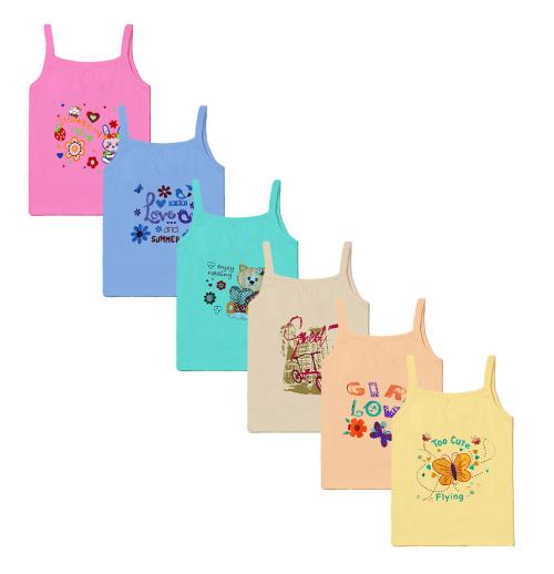 Neeba Kids Multicoloured Cotton Camisole for Girls, Summer Innerwear Undergarment Spaghetti Slips Pack of 6