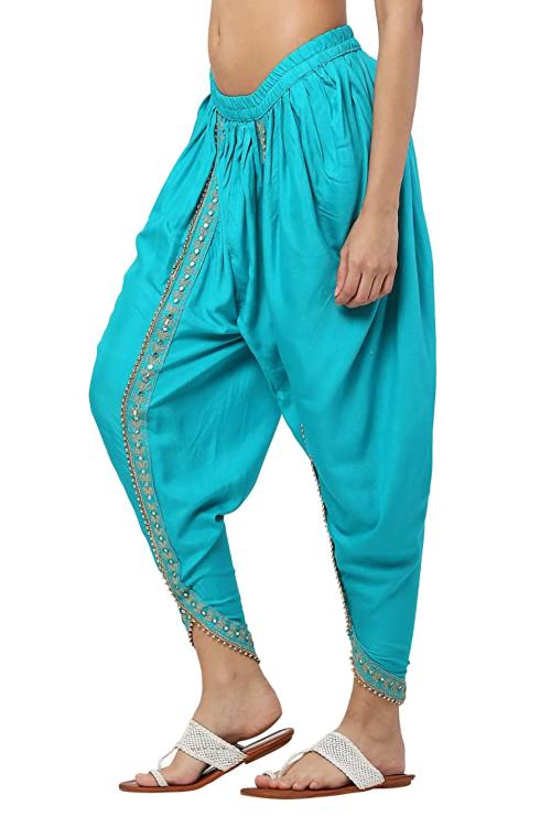 ALAXENDER Punjabi Salwar Dhoti With Moti Lace Free Size (28 till 32) SKY BLUE