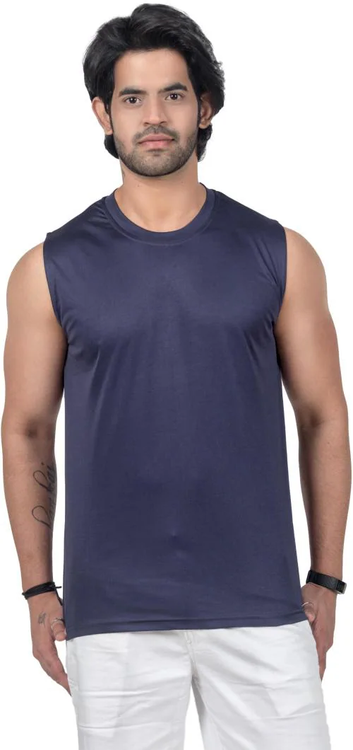 PRIME PLUS Navy Blue Solid Round Neck Sando Vest - 4XL
