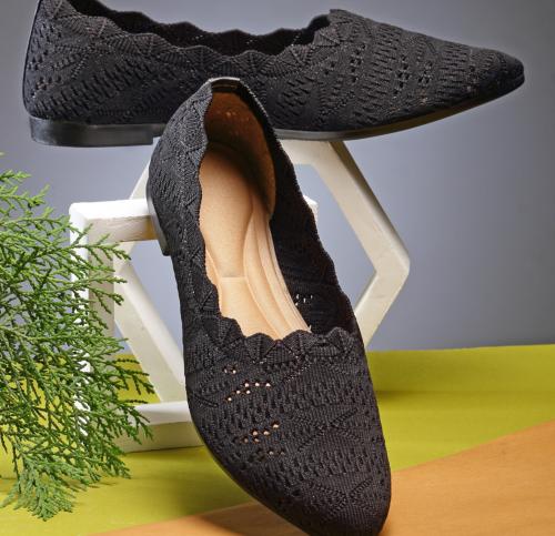 AROOM Black Comfortable Women/Girls Wedge Flats Bellies For Women Bellies For Women