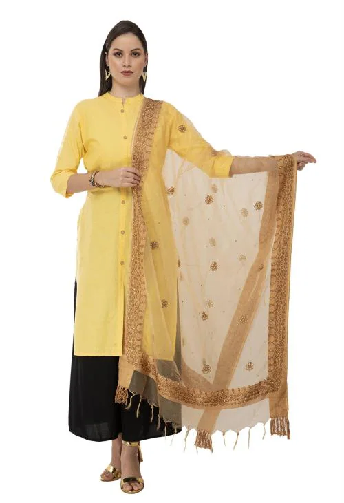Moeza Women Gold Organza Nug Embroidery Dupatta
