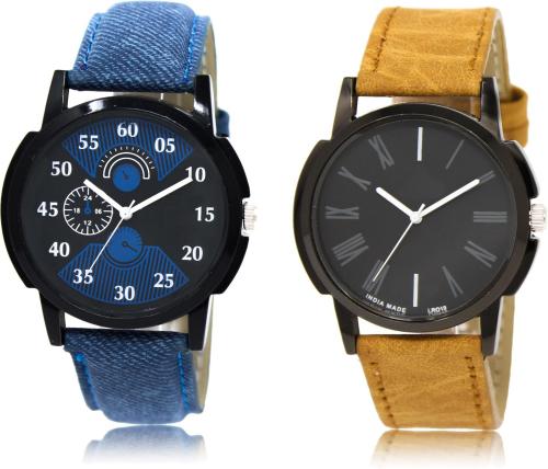 BG DHOLARIYA Analog Black Dial Blue Strap Watch For Men (Pack Of 2)