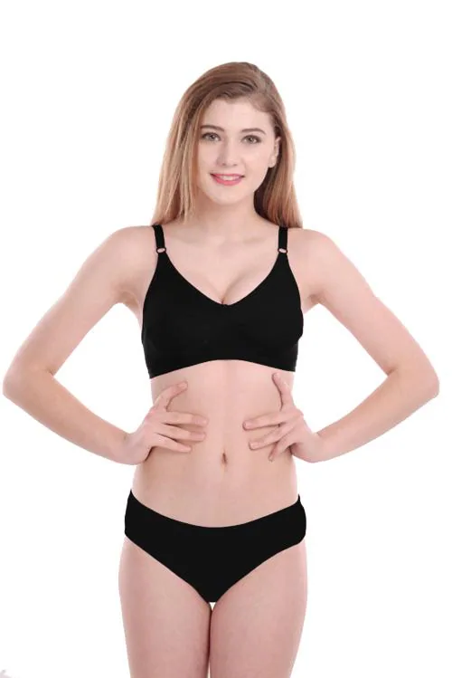 Women Cotton Bra Panty Set for Lingerie Set ( Pack of 1 ) ( Color : Black )