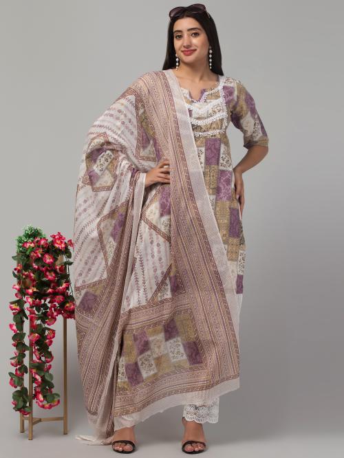 Bestic Fashion Women's Elegant Pure Jaipuri Cotton Straight Kurti-Pant Set with Dupatta