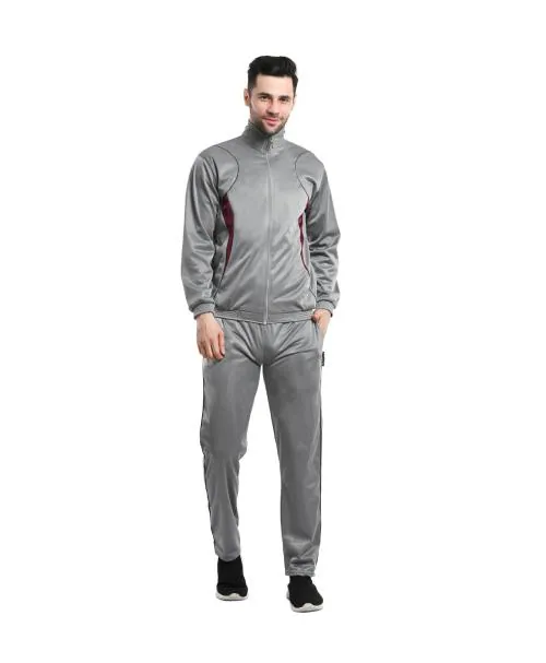 IndiWeaves Men Solid Stylish Polyester Zipper Tracksuits for Winter [Pack of 1] Light Grey