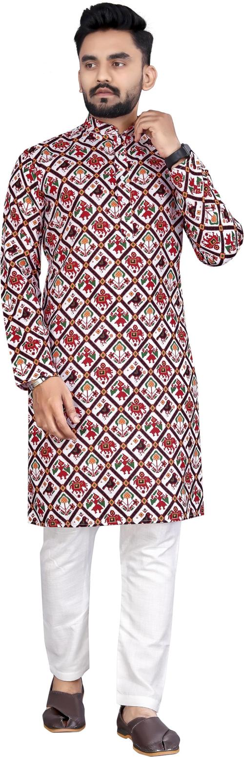 Plusifye Men White Printed Cotton Blend Sherwani (Xxl)