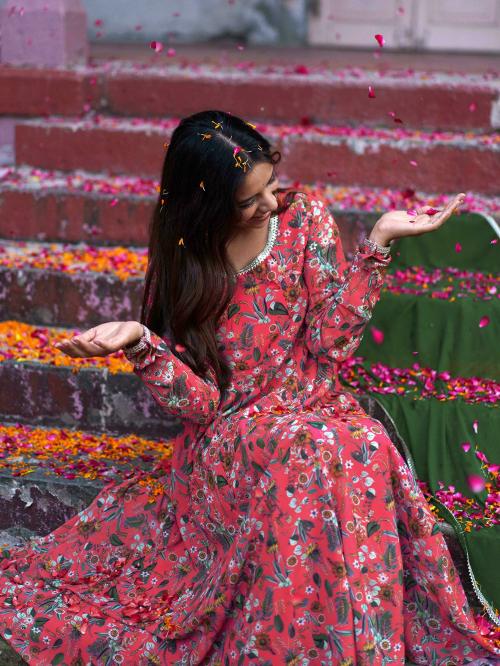 Janasya Rashmika X Saji Saheli - Women's Pink Digital Floral Printed Kurta with Palazzo and Dupatta