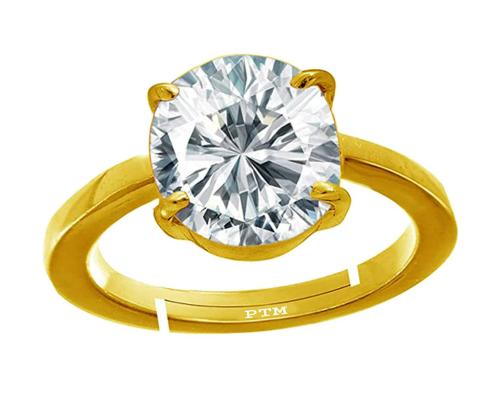 Ptm American Diamond 3 Carat Natural Gemstone Panchdhatu Gold Plated Adjustable Ring