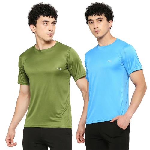 FABEX Men Round Neck T-Shirt (Pack of 2) Olive, Firozi