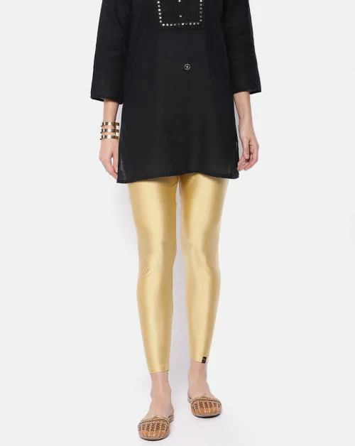 TWIN BIRDS Women Gold Solid Nylon Shimmer Legging