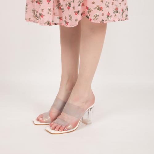STYLZINDIA Clear Top Transparent Block 4 Inch Heel - White - 7