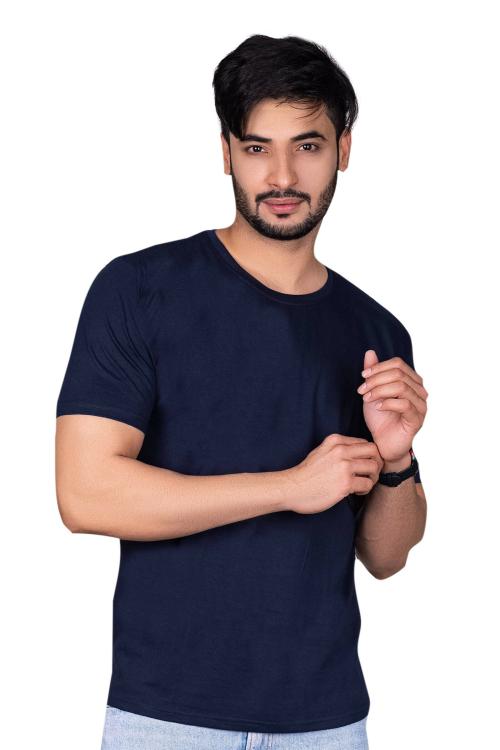 Black Marlin Men's T-Shirt| Cotton Half Sleeve Slim Fit Plain Solid T-shirts - Navy Blue