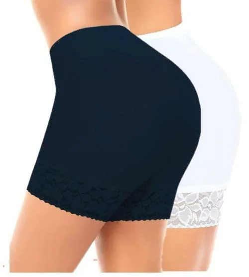 Regalia Procot Mid Thigh Boyshorts Lace Trimmed Cotton Slip Shorts for Under Dress Shorties Women Seamless Anti Chafing Underwear Panties Cycling Shorts Regular and Plus Sizes Combo Pack Navy/White