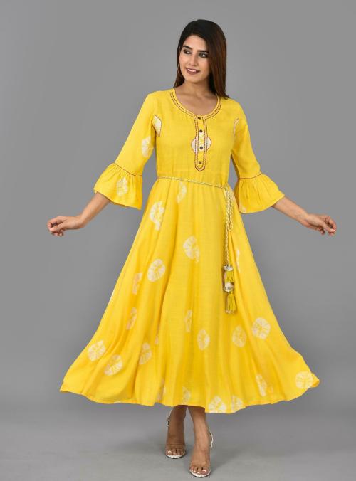 H & N Women Yellow Printed Pure Cotton Kurta (M)