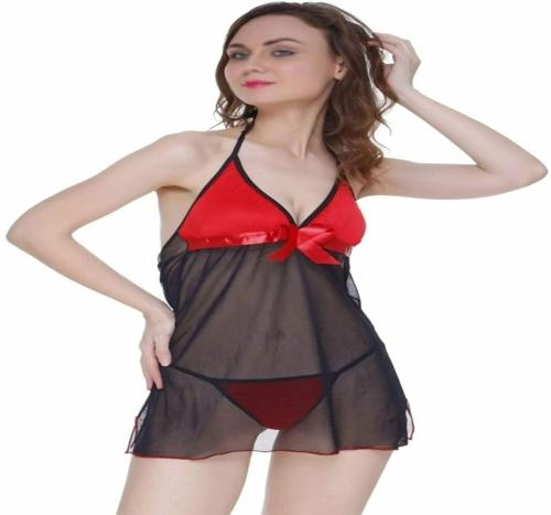 ATTRACTIVE SISTER lingerie set panty set Self Designed Baby Doll and Thong Panty Set - A4