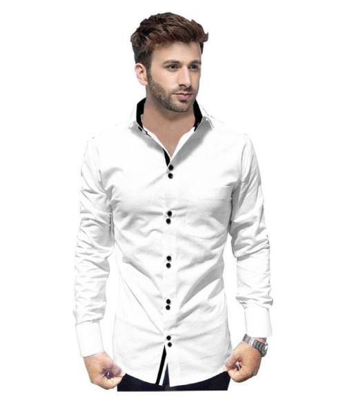 THE TAJKLA Men's Regular fit Formal & Office Look Shirt 2 Button (White)