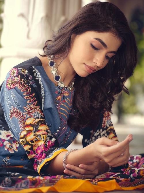 THE JAZZBAAT Unstitched Pakistani Print Embroidered Cotton Salwar Suit Dress Materials with Dupatta Unstitched Dress Material For Women (Black) (CBelNair6_3)