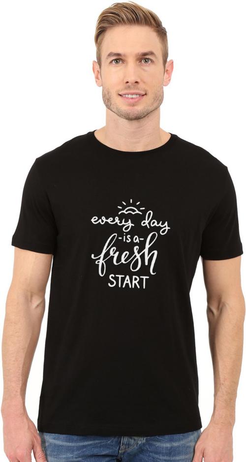 Redfool Fashions Men Black Typography Cotton Blend Round Neck T-Shirt