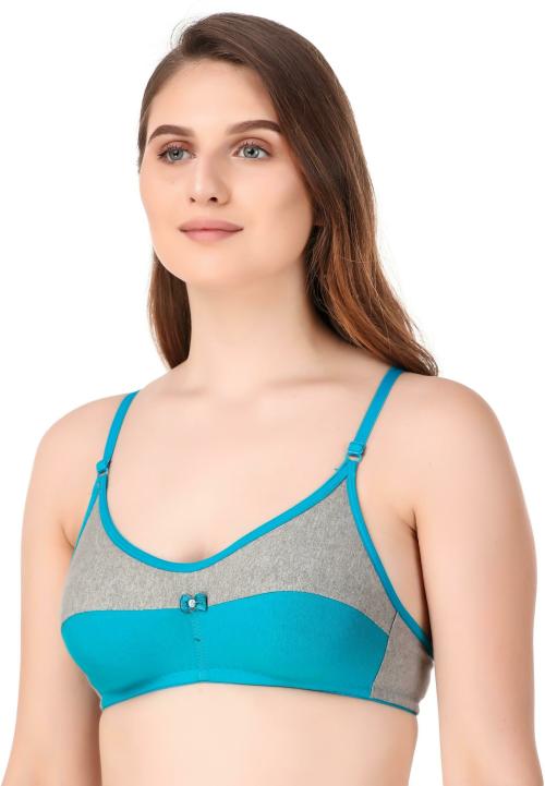 Inner Happiness Turquoise Cotton Blend Women T-Shirt Non Padded Bra