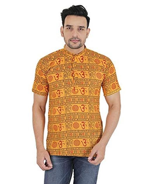 PK HUB Half Sleeves Cotton Casual om Printed Shirts for Men-Yellow