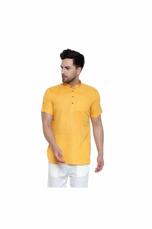 VOLRIX Men's Half Sleeve Short Kurta Cotton & Linen