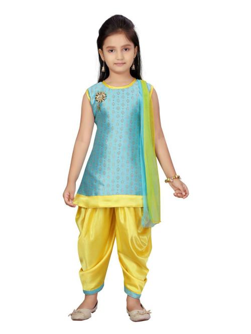 Aarika Girls Turquoise Self Design Cotton Kurta Suit Set