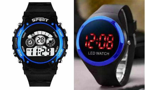 MVS Combo of LED Seven Lights Digital Watches With Digital LED Watches For Boys & Girls-Blue