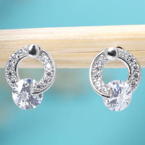 DEESSA 925 Sterling Silver Ring solitaire Earrings Silver Colour with White colour Cubic Zirconia - Rhodium Plated, Elegant Gift for Women | Birthdays, Anniversaries, Valentine's Day | with Authenticity Certificate