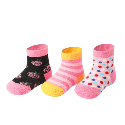 SOX 23 Premium Combed Cotton Terry Socks for Infant Girls - Vibrant Colors, Soft & Warm Material, New Winter Designs- Pack of 3 (18-24 Months)