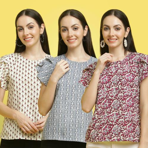Poshyaa Tops for women western wear party wear tops for women crepe stylish combo pack 3 s to xl size