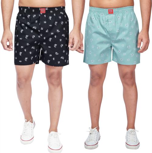 C3 Pack Of 2, 100% Cotton Printed Boxer Shorts For men - M