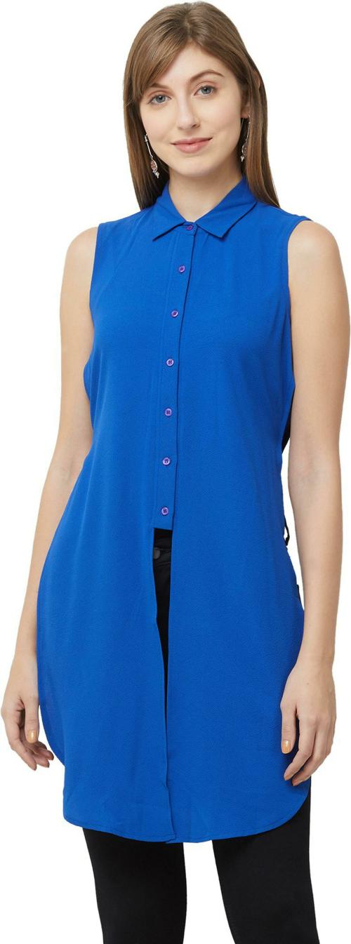 109F Women Blue Solid Polyester Shrug (XS)