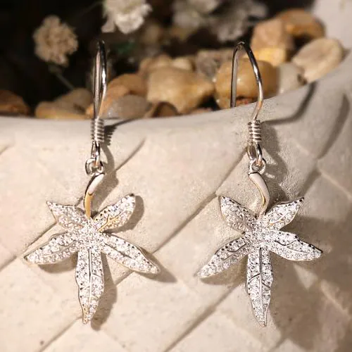 DEESSA 925 Sterling Silver Star Flower drop Earrings Silver Colour with White colour Cubic Zirconia - Rhodium Plated, Elegant Gift for Women | Birthdays, Anniversaries, Valentine's Day | with Authenticity Certificate