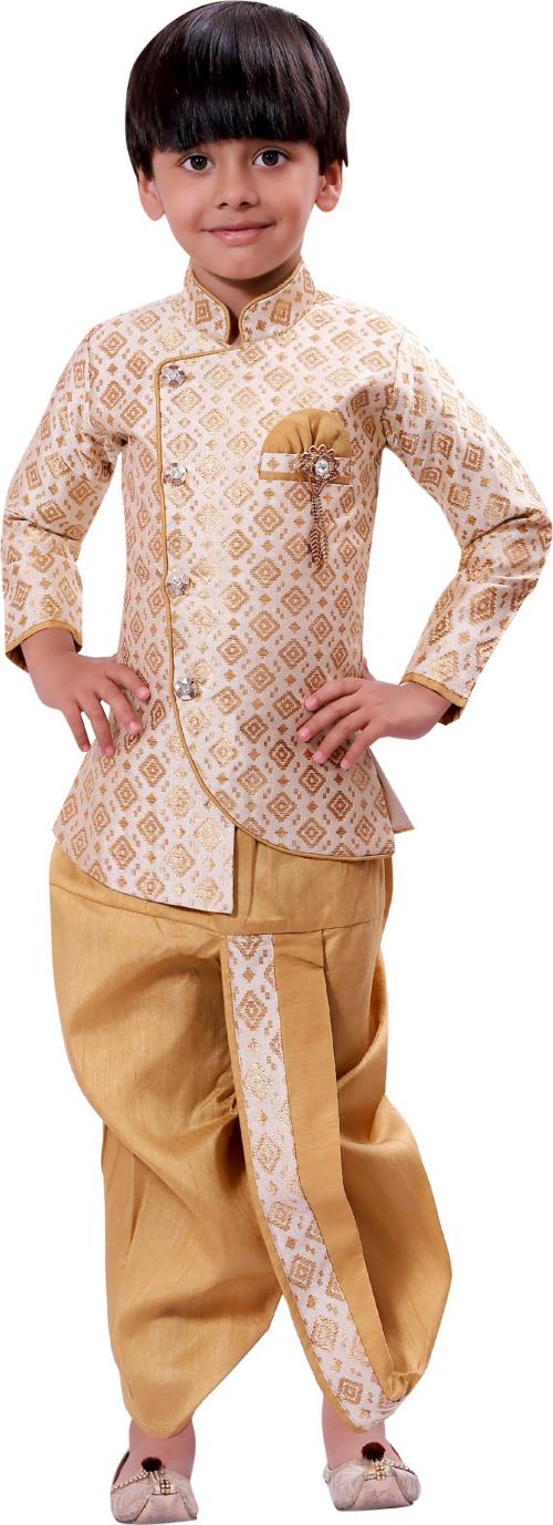 Abhipriye Creations Boys Beige Printed Cotton Blend Casual Kurta With Dhoti Pant (2 - 3 Years)