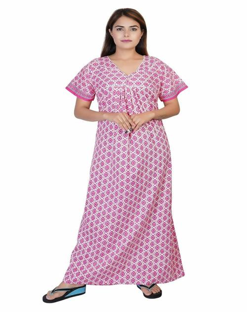 Buy DEEPSUNG(D. S) Women's Cotton Block Print Maxi Nighty 08 Online at