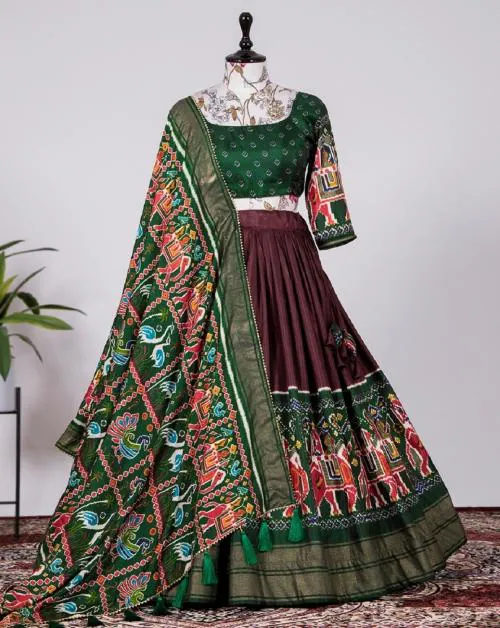 lehenga and choli with Patola print in diffrent color and blouse with patola print (Brown)