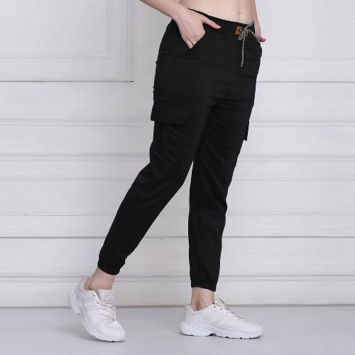 BuyNewTrend Black Twill Lycra Women Cargo Pant