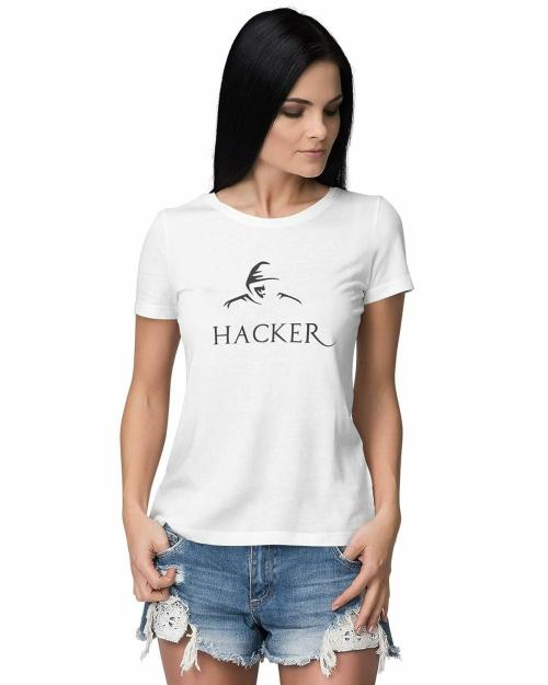 Lappen Fashion Women's Printed T-Shirt | Cotton Round Neck, Half Sleeve | Regular Slim Fit, Ultra Soft Tshirts | Trendy & Stylish T-Shirts | Hacker English Wording Theme Tees - Set of 1 (White) L