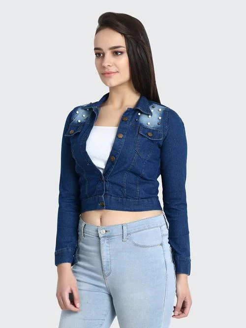 BuyNewTrend Women Dark Blue Denim Jacket