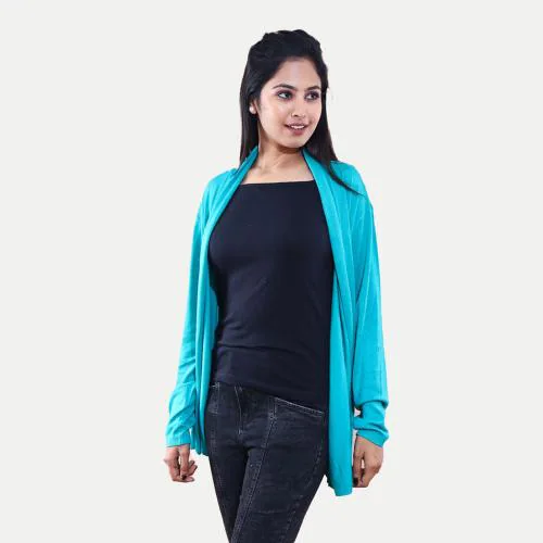 Rad Prix Women Cyan Blue Buttonless cardigan-Blue_S