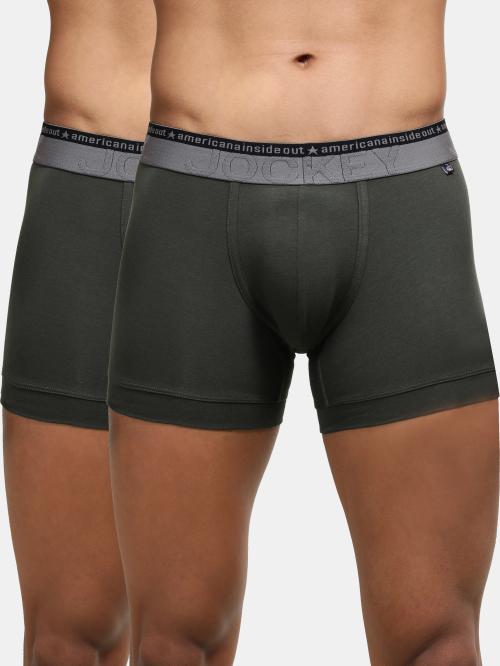 Jockey Men's Deep Olive Solid Cotton Blend Trunks