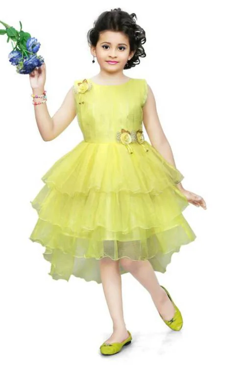 Sagun Dresses Girls Yellow A-Line Frock (9-10 Yrs)|Kids Wear|Girls Frock|Kids Party Wear|Clothing Accessories|Baby Girls|Dresses|Frock|