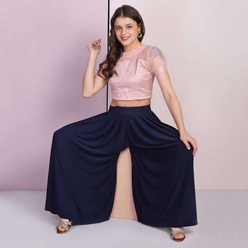 BuyNewTrend Women Navy Lycra Blend Palazzo Pant